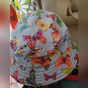 Cotton Sun Hat Reversible Butterfly or Chambray Bucket hat 90s style soft hat